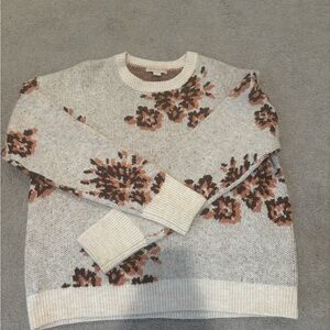 Knox Rose Cream and Brown Floral Crewneck Sweater